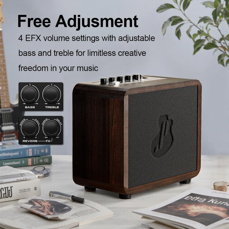 Just-pro 15W Mini Guitar Amp, Portable Acoustic/Electric Guitar Amplifier Rechargeable, Wireless Guitar Practice Amp with Reverb, Chorus & Delay, Supports OTG, AUX, REC, Bass and Treble Control - Image 4